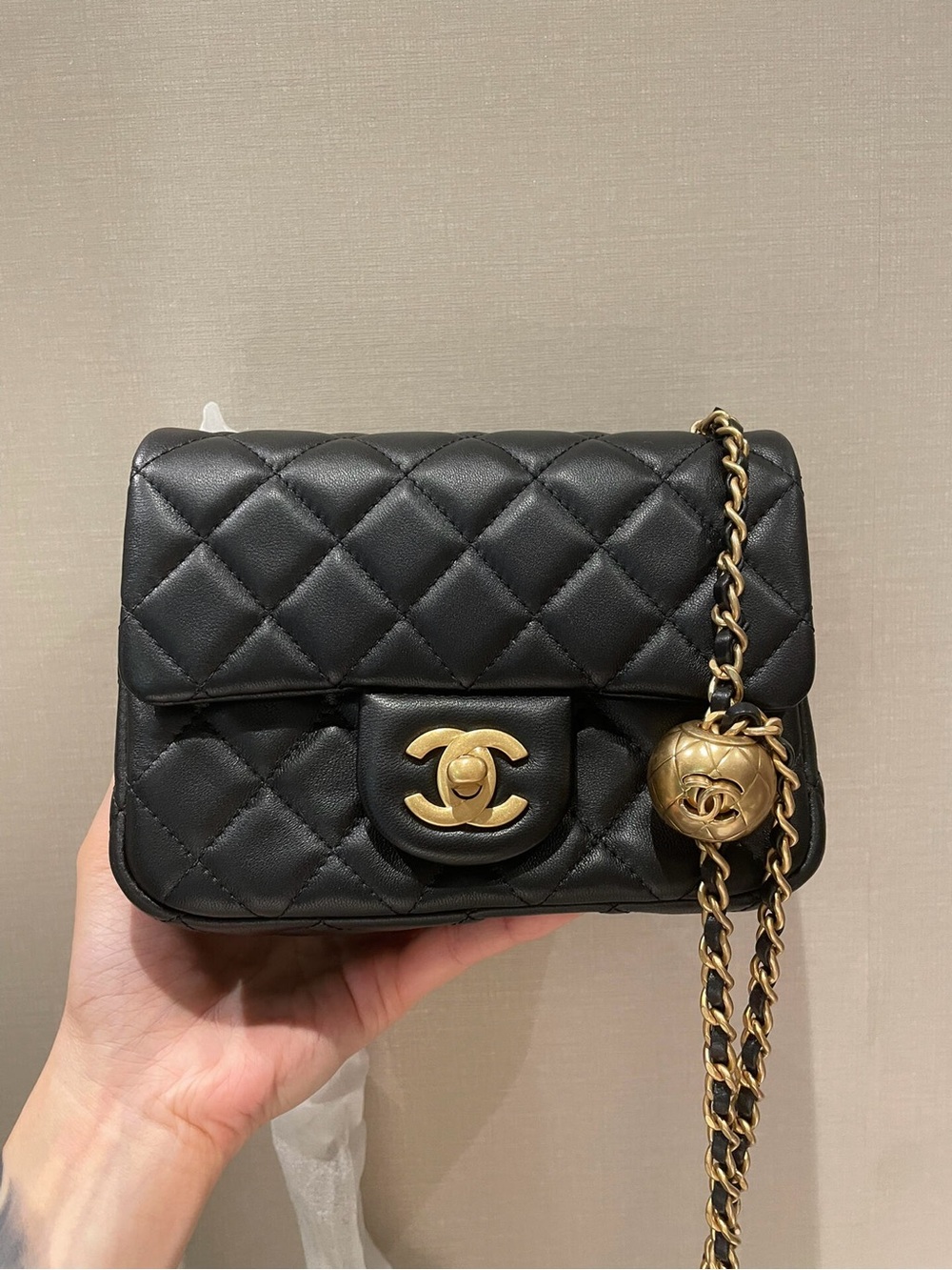 Chanel Pearl Crush Square Mini Flap in Black Lambskin andAGHW (Model: AS1786)